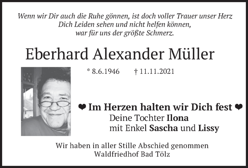  Traueranzeige für Eberhard Alexander Müller vom 04.12.2021 aus merkurtz