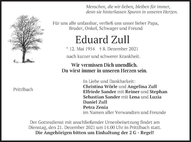  Traueranzeige für Eduard Zull vom 18.12.2021 aus merkurtz