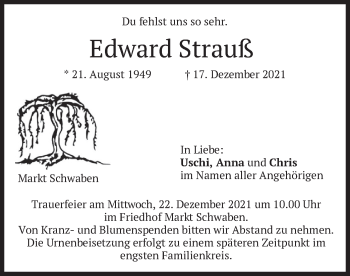 Traueranzeige von Edward Strauß von merkurtz