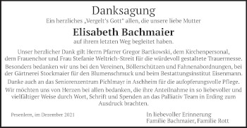 Traueranzeige von Elisabeth Bachmaier von merkurtz