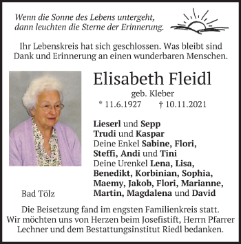Traueranzeige von Elisabeth Fleidl von merkurtz