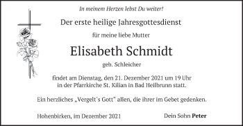 Traueranzeige von Elisabeth Schmidt von merkurtz