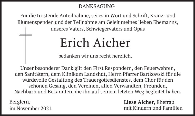  Traueranzeige für Erich Aicher vom 04.12.2021 aus merkurtz