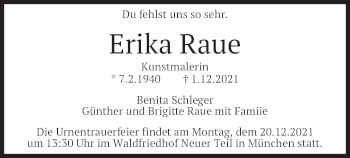 Traueranzeige von Erika Raue von merkurtz