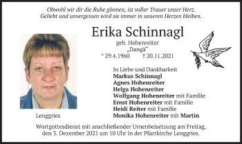Traueranzeige von Erika Schinnagl von merkurtz