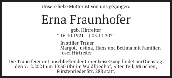 Traueranzeige von Erna Fraunhofer von merkurtz