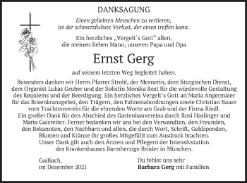 Traueranzeige von Ernst Gerg von merkurtz