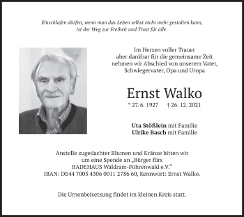 Traueranzeige von Ernst Walko von merkurtz
