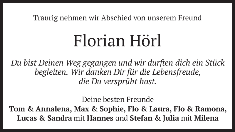  Traueranzeige für Florian Hörl vom 04.12.2021 aus merkurtz