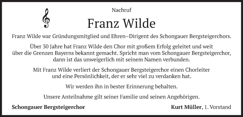  Traueranzeige für Franz Wilde vom 07.12.2021 aus merkurtz