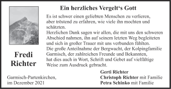 Traueranzeige von Fredi Richter von merkurtz