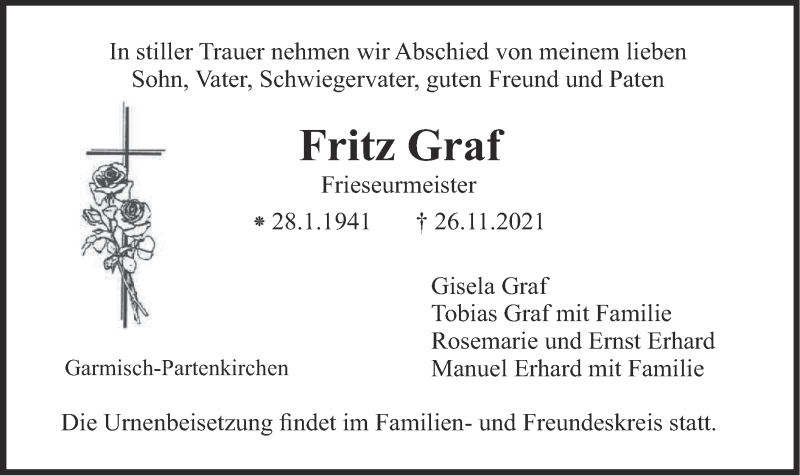  Traueranzeige für Fritz Graf vom 04.12.2021 aus merkurtz