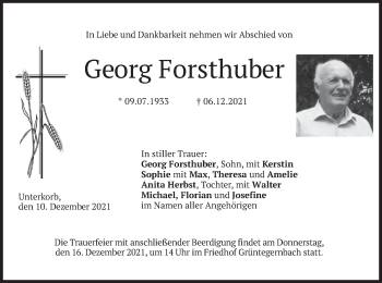 Traueranzeige von Georg Forsthuber von merkurtz