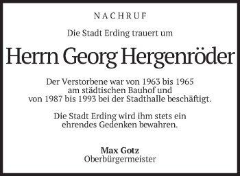 Traueranzeige von Georg Hergenröder von merkurtz