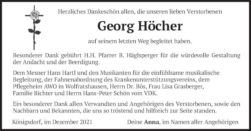  Traueranzeige für Georg Höcher vom 18.12.2021 aus merkurtz