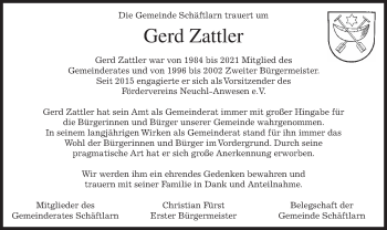 Traueranzeige von Gerd Zattler von merkurtz