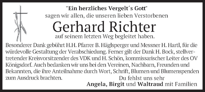 Traueranzeige für Gerhard Richter vom 18.12.2021 aus merkurtz