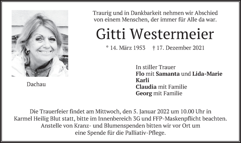  Traueranzeige für Gitti Westermeier vom 31.12.2021 aus merkurtz