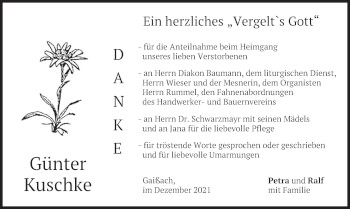 Traueranzeige von Günter Kuschke von merkurtz