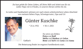 Traueranzeige von Günter Kuschke von merkurtz