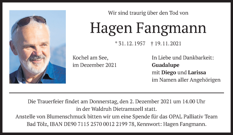  Traueranzeige für Hagen Fangmann vom 01.12.2021 aus Das Gelbe Blatt Penzberg