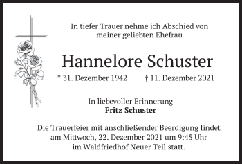 Traueranzeige von Hannelore Schuster von merkurtz
