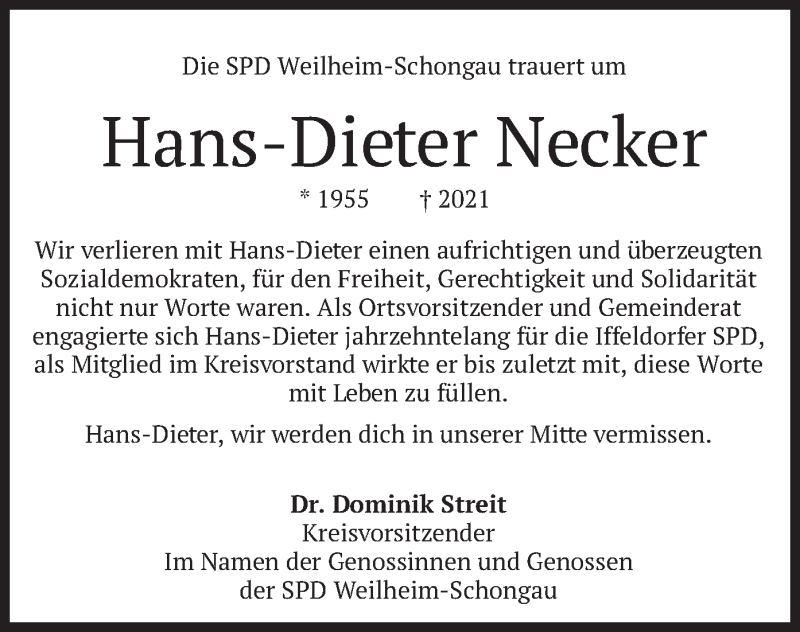  Traueranzeige für Hans-Dieter Necker vom 11.12.2021 aus merkurtz