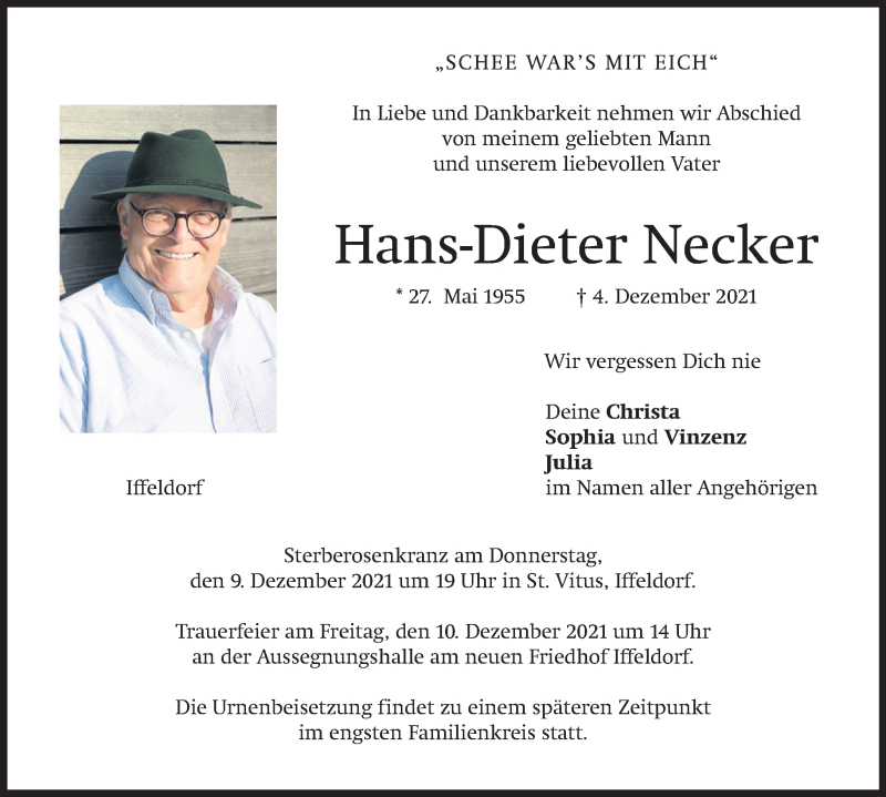  Traueranzeige für Hans-Dieter Necker vom 08.12.2021 aus Das Gelbe Blatt Penzberg