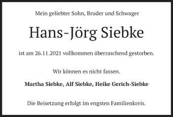 Traueranzeige von Hans-Jörg Siebke von merkurtz