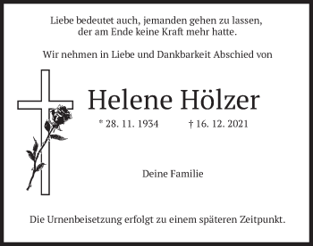 Traueranzeige von Helene Hölzer von merkurtz