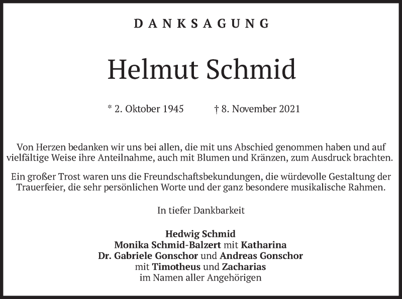  Traueranzeige für Helmut Schmid vom 11.12.2021 aus merkurtz