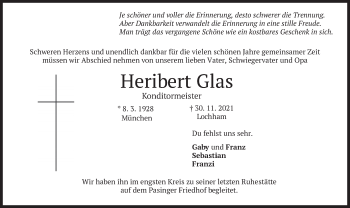 Traueranzeige von Heribert Glas von merkurtz