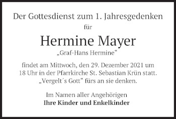 Traueranzeige von Hermine Mayer