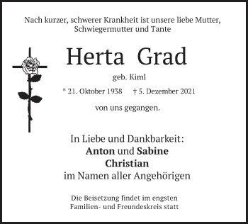 Traueranzeige von Herta Grad von merkurtz