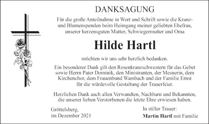  Traueranzeige für Hilde Hartl vom 18.12.2021 aus merkurtz