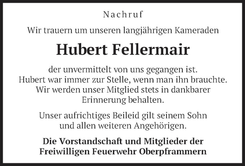  Traueranzeige für Hubert Fellermair vom 18.12.2021 aus merkurtz