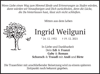 Traueranzeige von Ingrid Weilguni von merkurtz