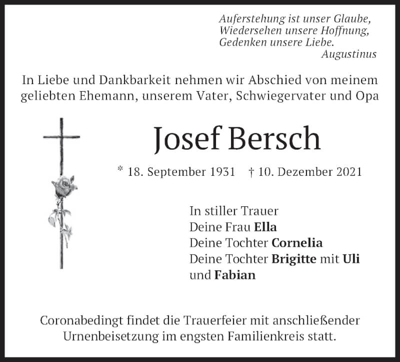  Traueranzeige für Josef Bersch vom 18.12.2021 aus merkurtz
