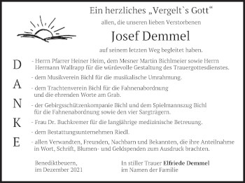 Traueranzeige von Josef Demmel von merkurtz