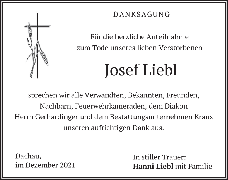  Traueranzeige für Josef Liebl vom 11.12.2021 aus merkurtz