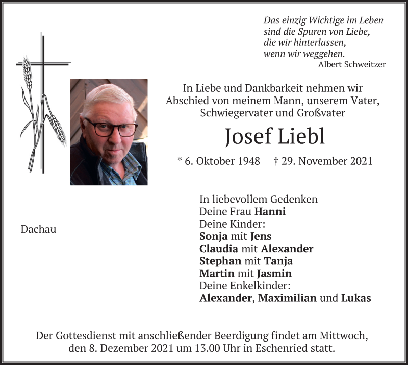  Traueranzeige für Josef Liebl vom 04.12.2021 aus merkurtz