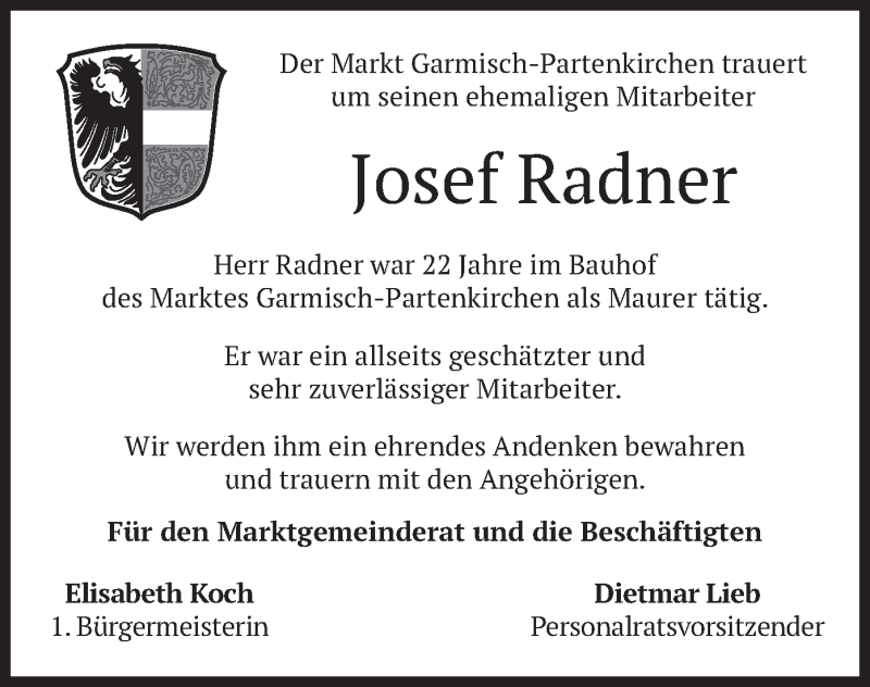  Traueranzeige für Josef Radner vom 07.12.2021 aus merkurtz