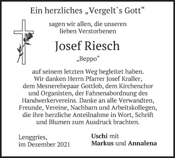 Traueranzeige von Josef Riesch von merkurtz