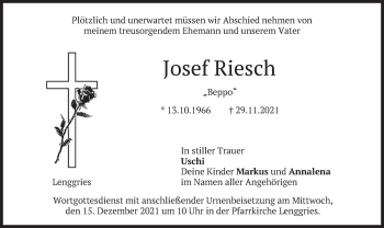 Traueranzeige von Josef Riesch von merkurtz