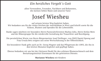 Traueranzeige von Josef Wiesheu von merkurtz