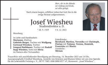 Traueranzeige von Josef Wiesheu von merkurtz