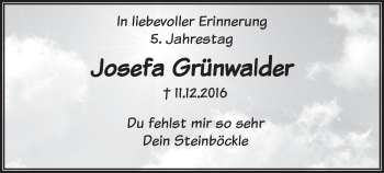 Traueranzeige von Josefa Grünwalder von merkurtz