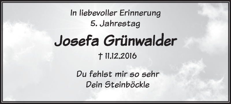  Traueranzeige für Josefa Grünwalder vom 11.12.2021 aus merkurtz