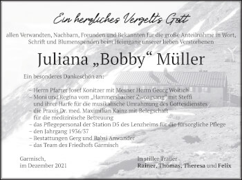 Traueranzeige von Juliana Müller von merkurtz