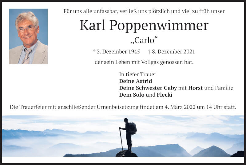  Traueranzeige für Karl Poppenwimmer vom 18.12.2021 aus merkurtz